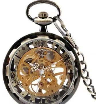 Bronze Transparent Bottom Glossy Semi-Automatic Mechanical Pocket Watch