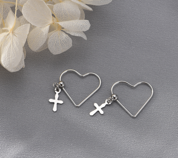 Cross Earrings Heart 925 Pure Sterling Silver Fashion Trendy Design Simple Wild Earrings For Women Charms Jewelry Gift