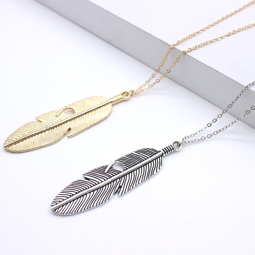 Simple Feather Necklace Leaves Long Sweater Chain Clothing