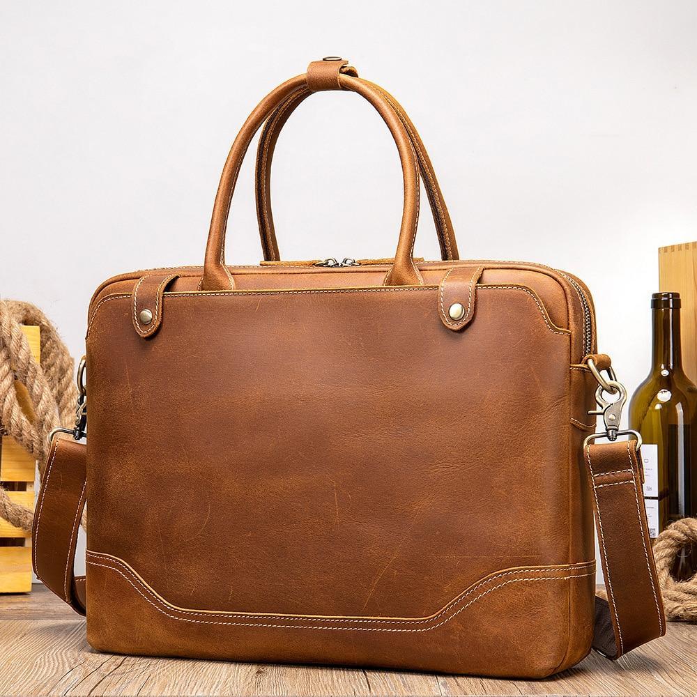 Crazy Horse Leather Men's Briefcase Hot Handbag