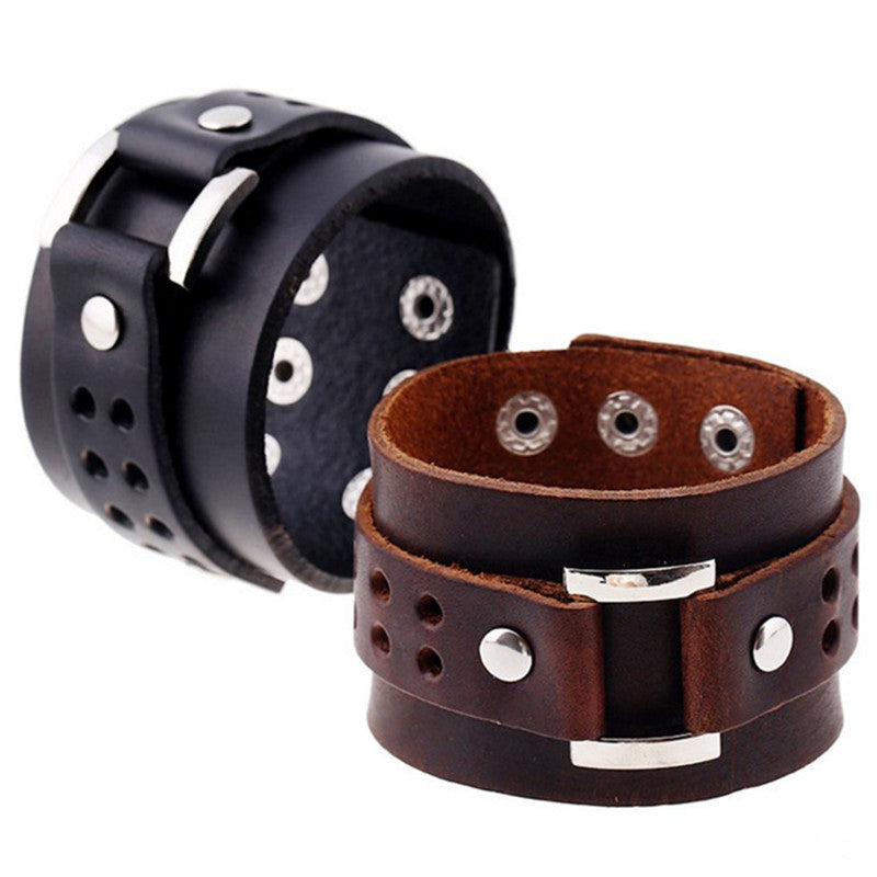 Men’s Retro Leather Bracelet with Geometric Design