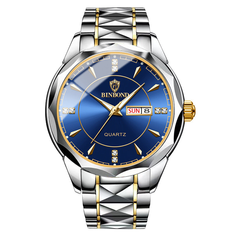 Waterproof Tungsten Steel Calendar Quartz Watch - Choices for Men & Women