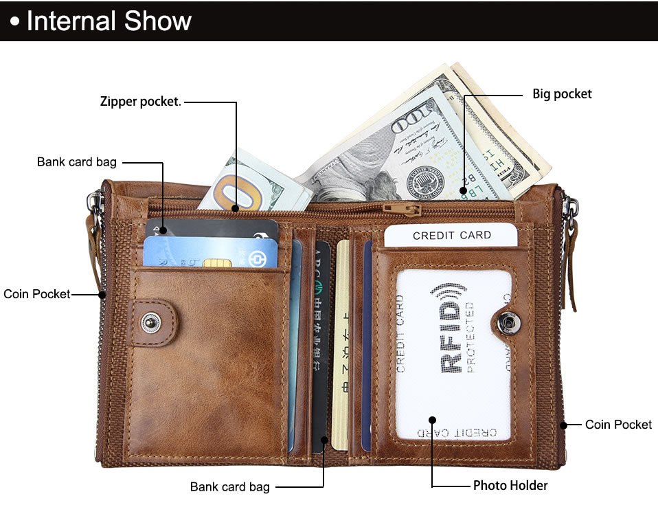 Men's Wallet Short Men's Wallet Anti-Theft Brush Leather Wallet Men