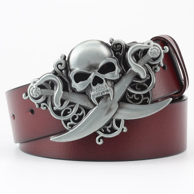 Ghost Head Series Big Strap Casual Taro Decorative Belt Leather