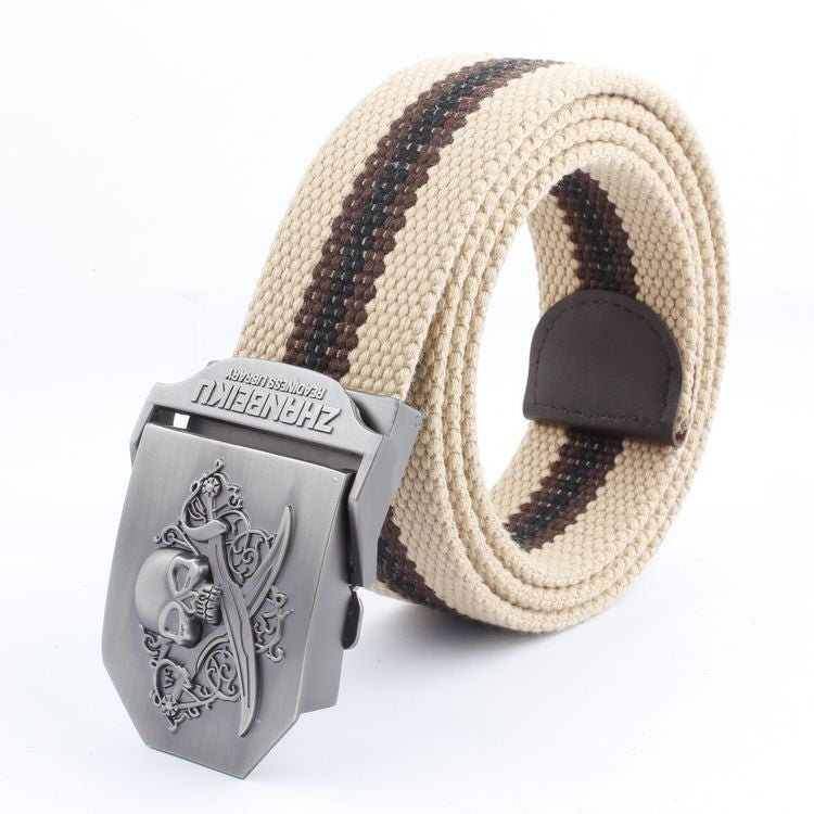 Casual And Versatile Double Knife Skull Canvas Belt