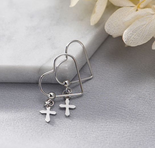 Cross Earrings Heart 925 Pure Sterling Silver Fashion Trendy Design Simple Wild Earrings For Women Charms Jewelry Gift