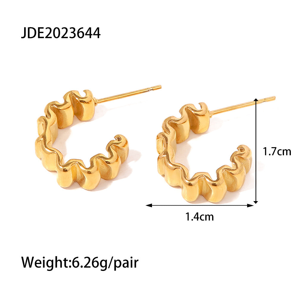 European And American Ins Online Celebrity Popular 18K Gold-Plated Pleated C-Shaped Earrings