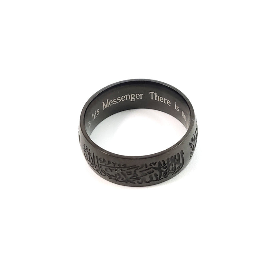 Fashionable Golden Black Doctrine Ring Etching Letters