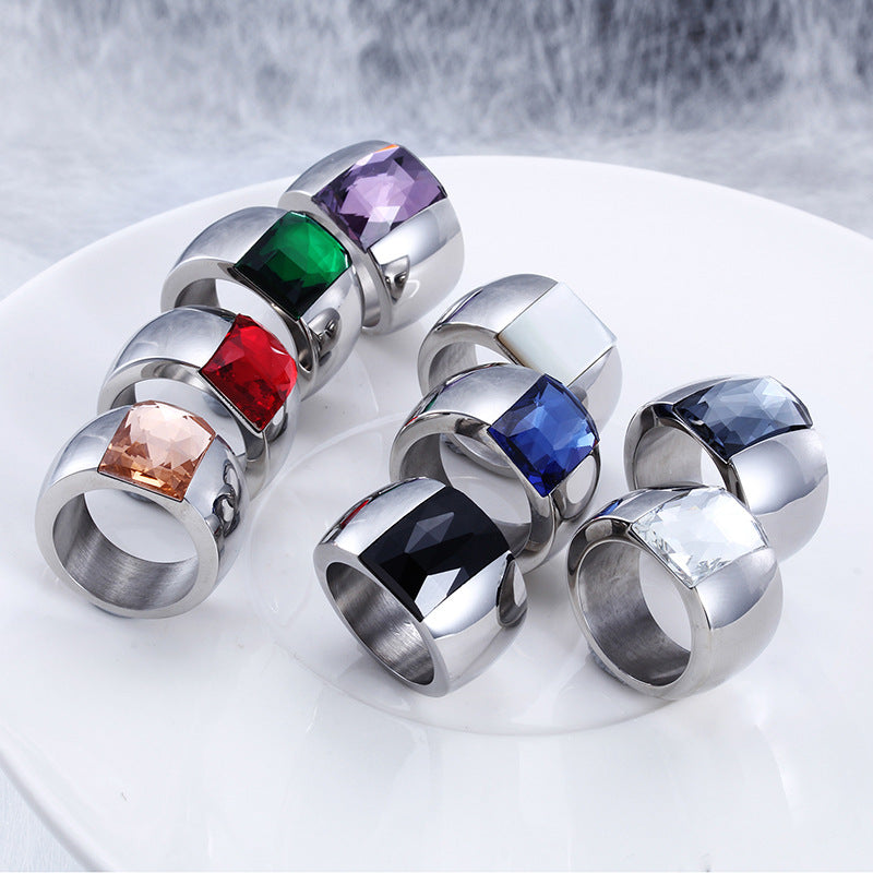 Simple Fashion Women's Steel Glass Titanium Steel Ring