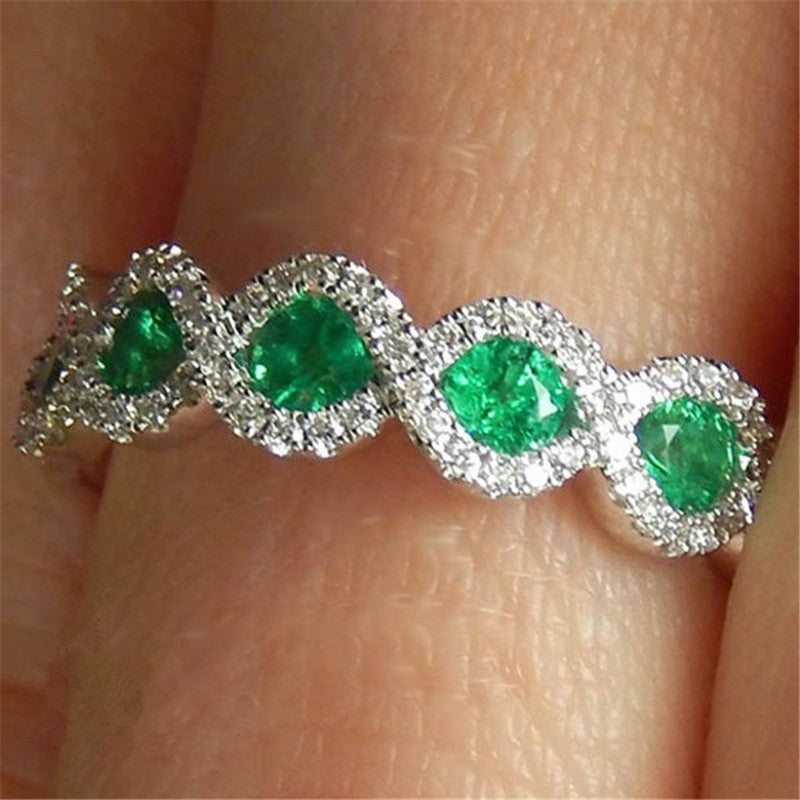 Hot Micro-Set Ruby Engagement Ring Europe And The New Grandmother Green Zircon Strip