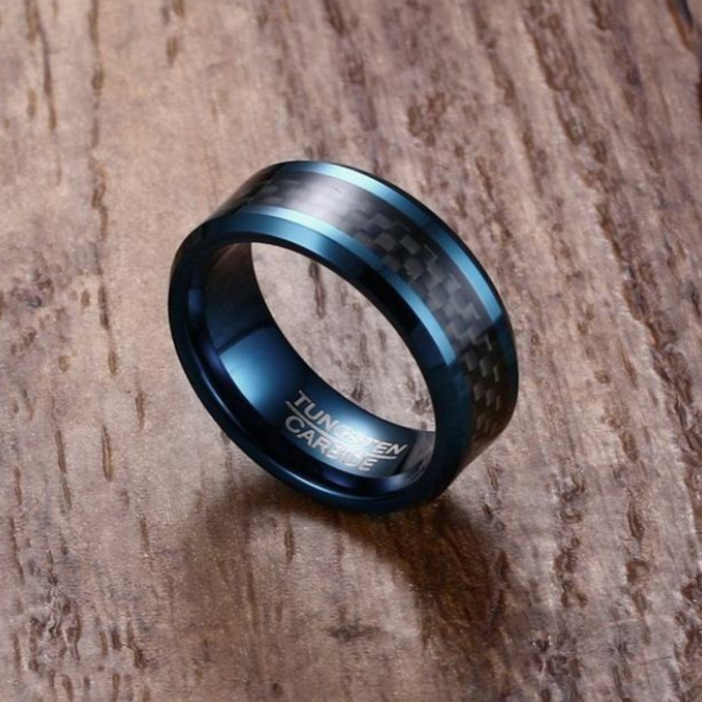 8MM Tungsten Steel + Carbon Fiber Ring Blue