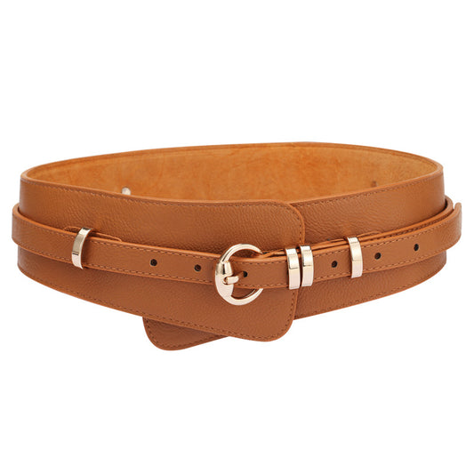 Women's Leather Litchi Pin Buckle Style Wide Belt