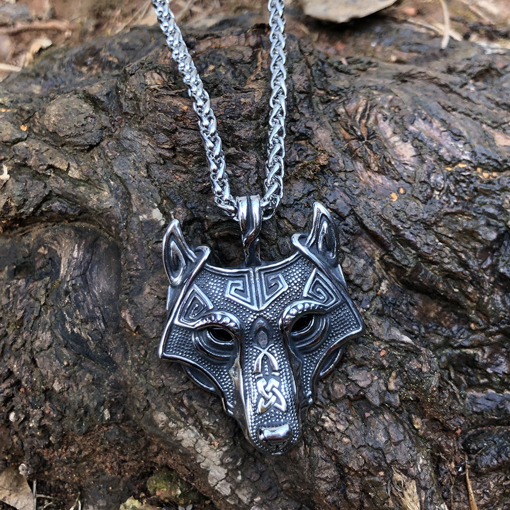 Asgard Crafted Norse Grey Wolf Head Pendant Chain