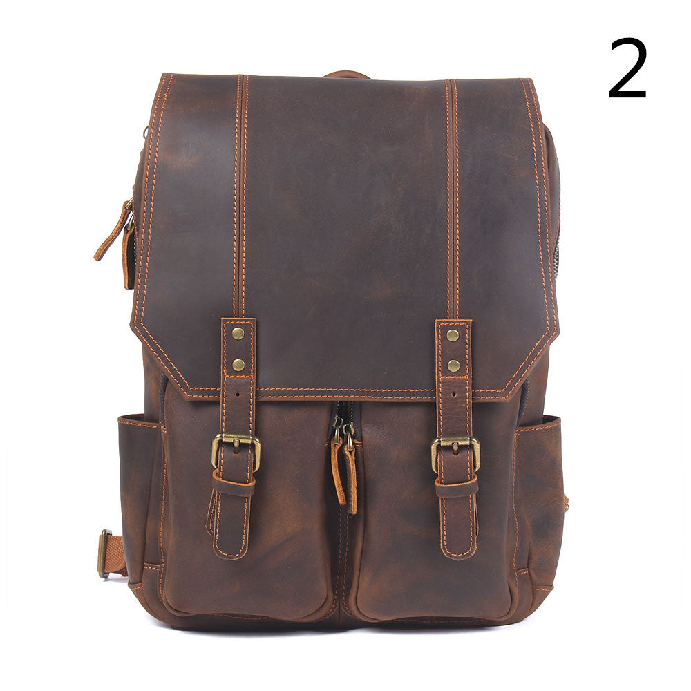 Men's Retro Backpack Student School Bag Large Capacity Leather Backpack