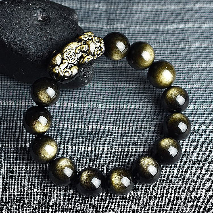 Men’S Gold Obsidian Double Hook Bracelet