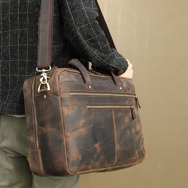 Vintage Leather Men's Bag Crazy Horse Leather Briefcase