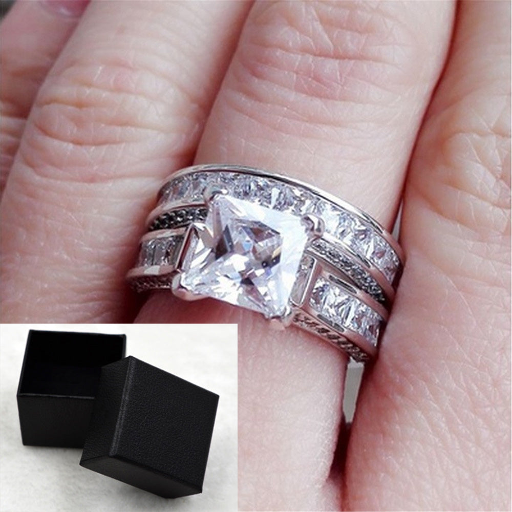 Hot Style Charm Couple Rings His Her Silver Color Princess Cut Cz Anniversary Promise Wedding Engagement Ring Sets