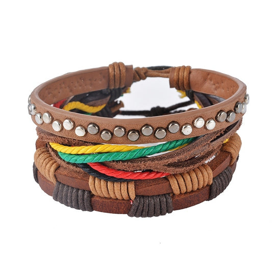 Leather Bracelet Men Multilayer Bead Bracelet Punk Wrap Bracelets For Women Vintage Punk Men Jewelry