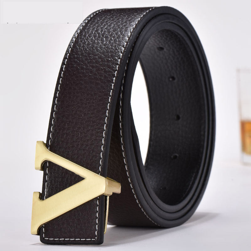 Men's Belt Leather Smooth Buckle Belt Fashion Letters