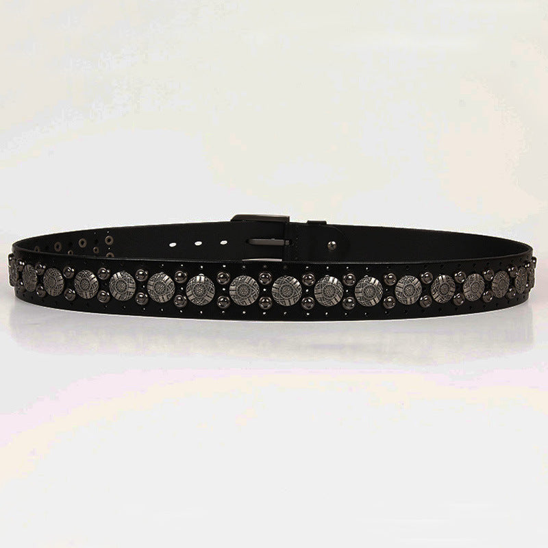 Personality Rivet Navel Nail Head Layer Cowhide Belt