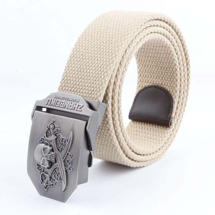 Casual And Versatile Double Knife Skull Canvas Belt