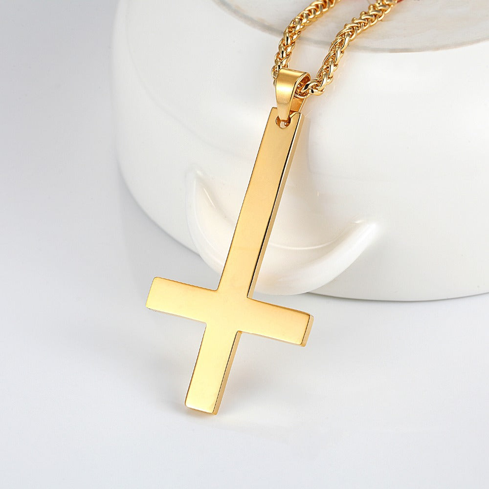 Titanium Steel Smooth Cross Necklace Pendant