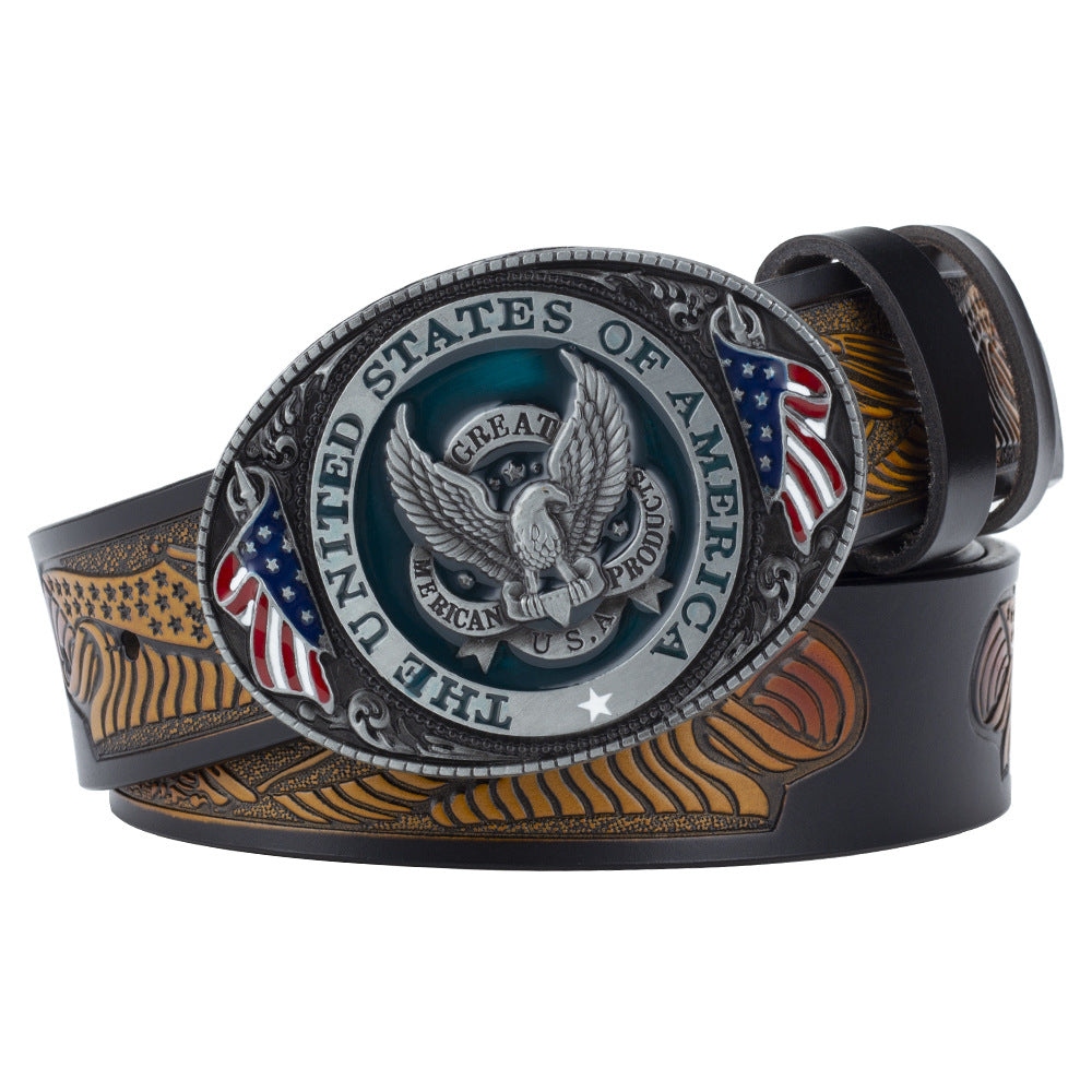 Eagle Buckle Genuine Leather Belt - Unisex, Patriotic, And Fashionable