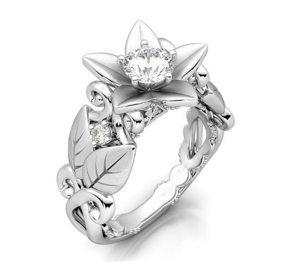 Hot Hot Rose Flower Engagement Ring Female Models Zircon Ring Creative Branches Ring Jewelry