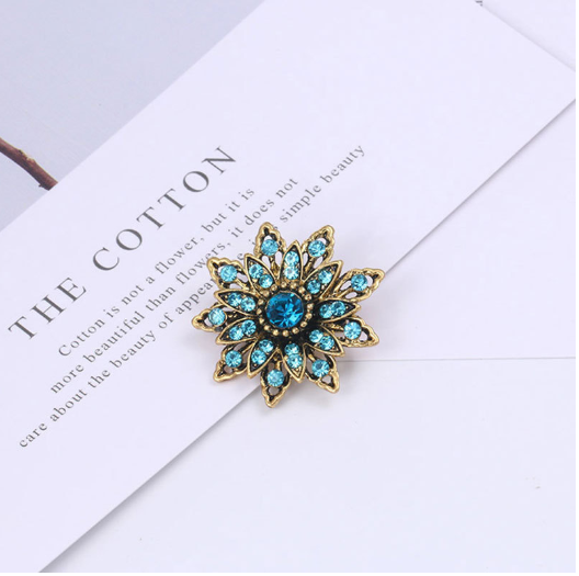 Brand Vintage Gold Color Plated Crystal Rhinestones Flower