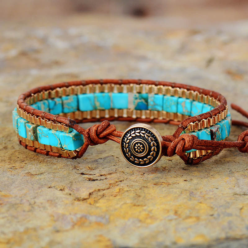 Fashion Imperial Stone Hand-Woven Leather Bracelet