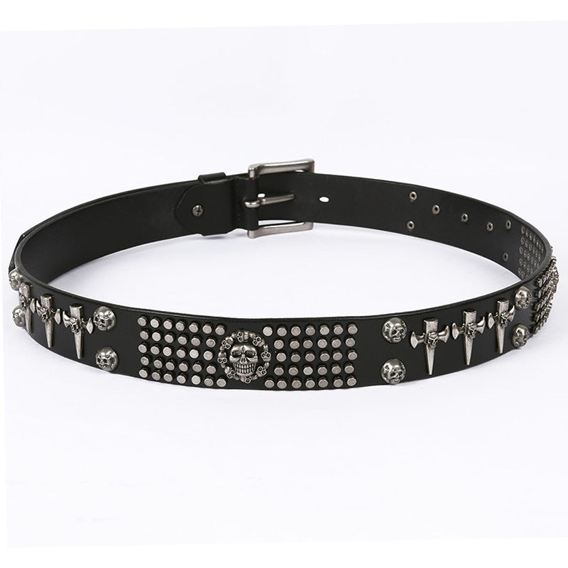 Punk Style Leather Men's Dj Belt With Skull Head All-Match Belt