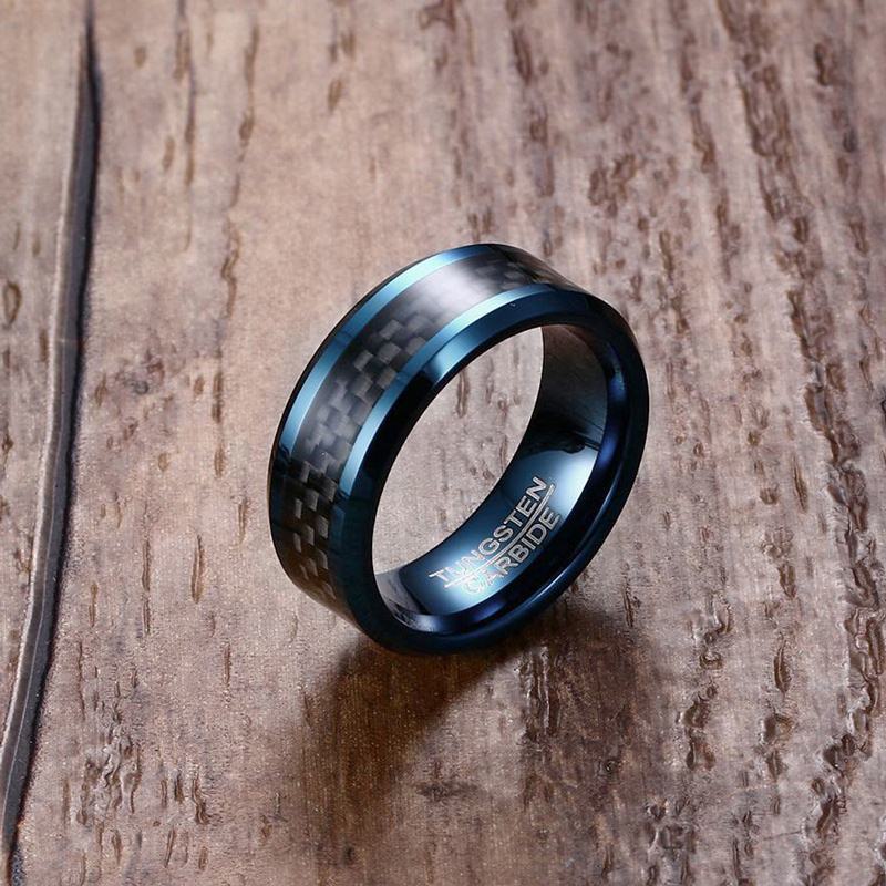 Men's Pure Carbon Fiber Blue Ring