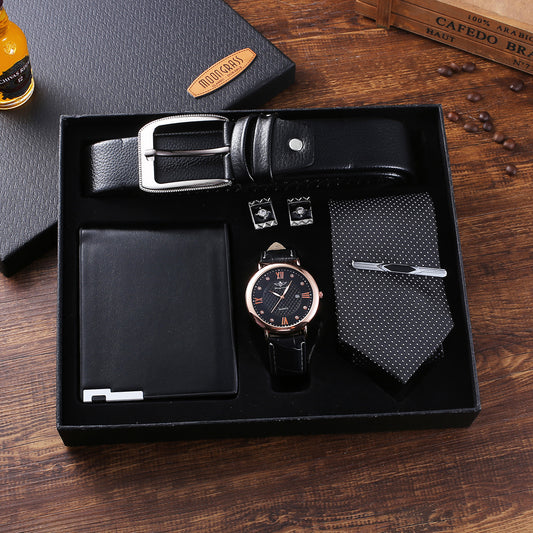 Belt Wallet Tie Big Dial Quartz Watch Cufflinks