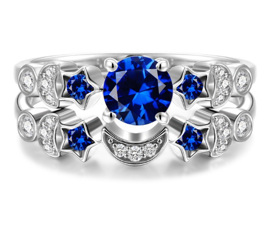 Hot Creative Moon Ring Women Europe And The United States Inlaid Blue Gem Engagement Ring