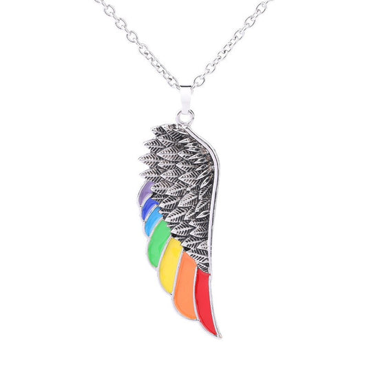 Stainless Steel Wing Pendant Necklace Dripping Oil