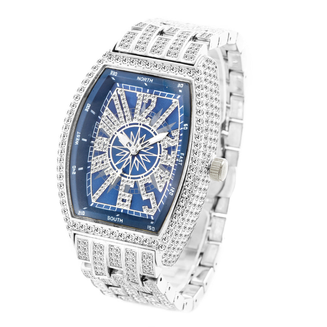 Bucket Shaped Full Diamond Large Dial Men's Watch