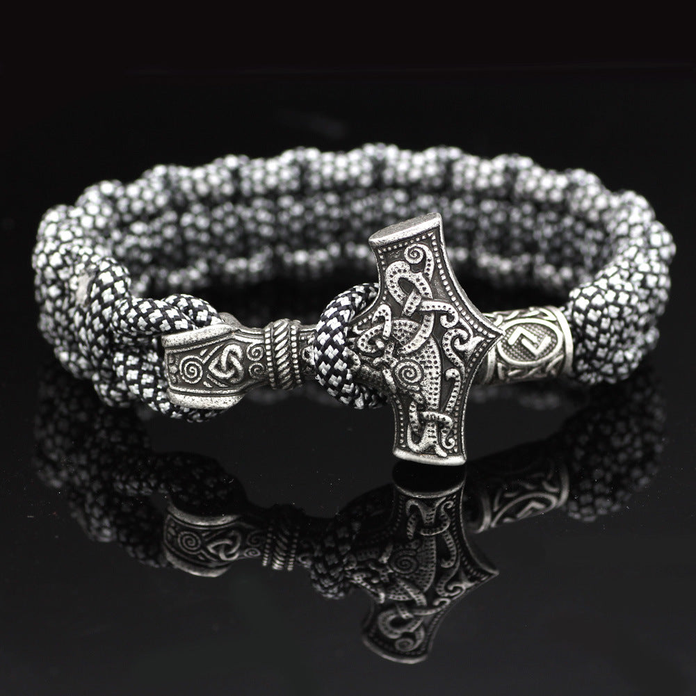 Vintage Thor'S Hammer Braided Bracelet