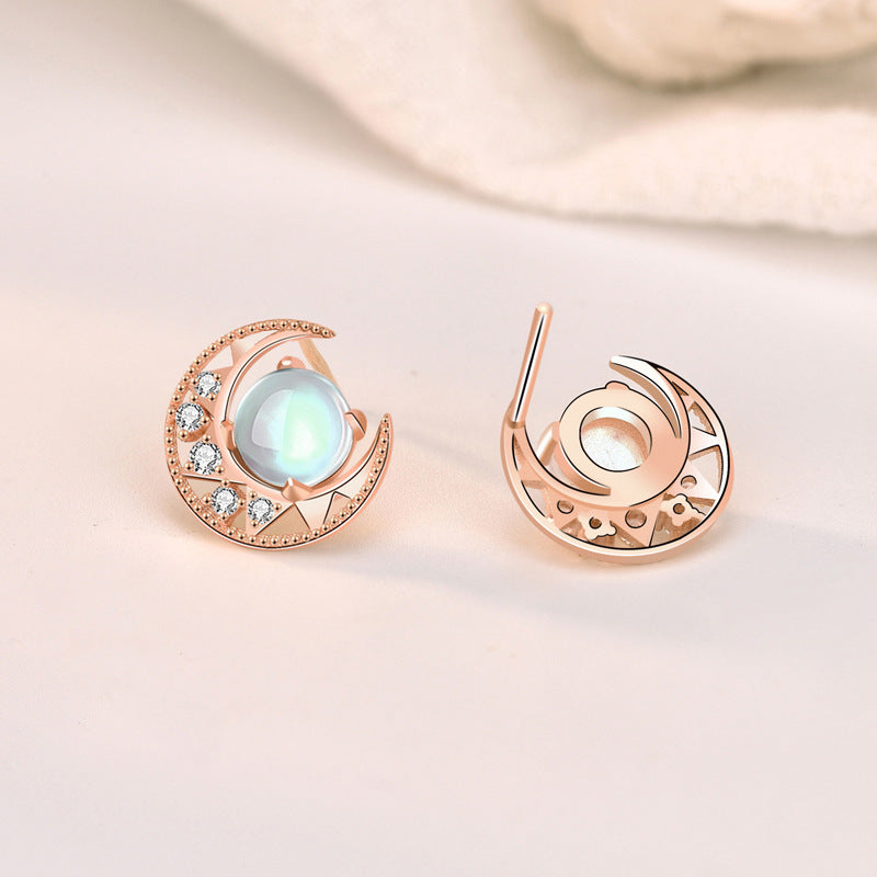 Sterling Silver Moonstone Star And Moon Stud Earrings