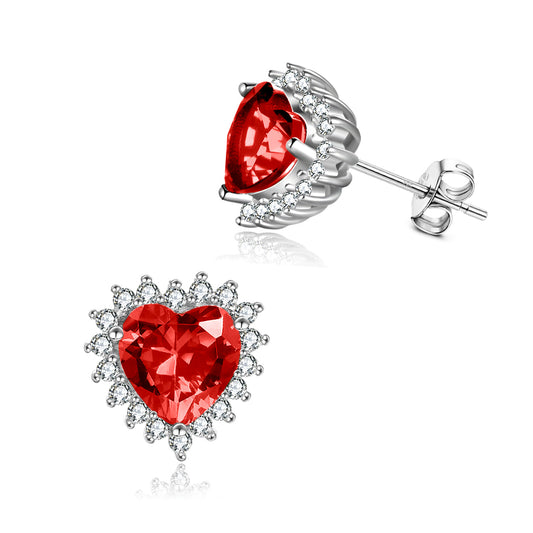 Birthstone Zircon Earrings For Women Girls Heart Shape Stud Earrings