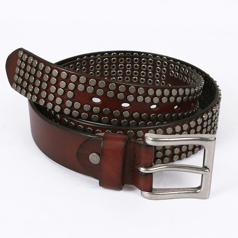 Hot Five-Row Small Rivet White Pin Buckle Leather Belt