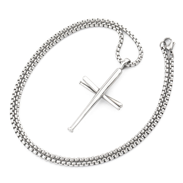 Baseball Bat Cross Hip Hop Necklace