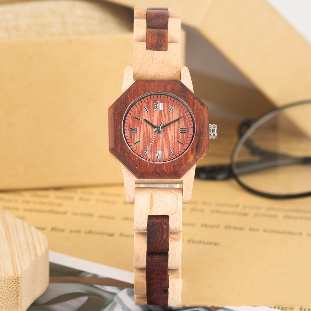 Bracelet Buckle Octagon Face Diamond Ladies Wooden Watch