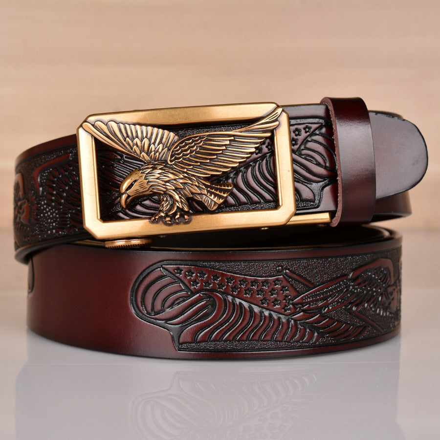 Leather Men's Belt Eagle Embossed