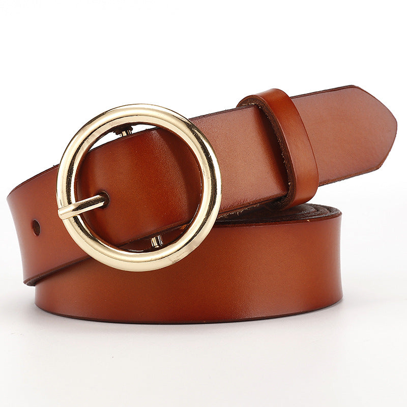 Women's Belt Female Wide Leather Casual Wild Student Belt Fashion Round Pin Buckle With Jeans Belt