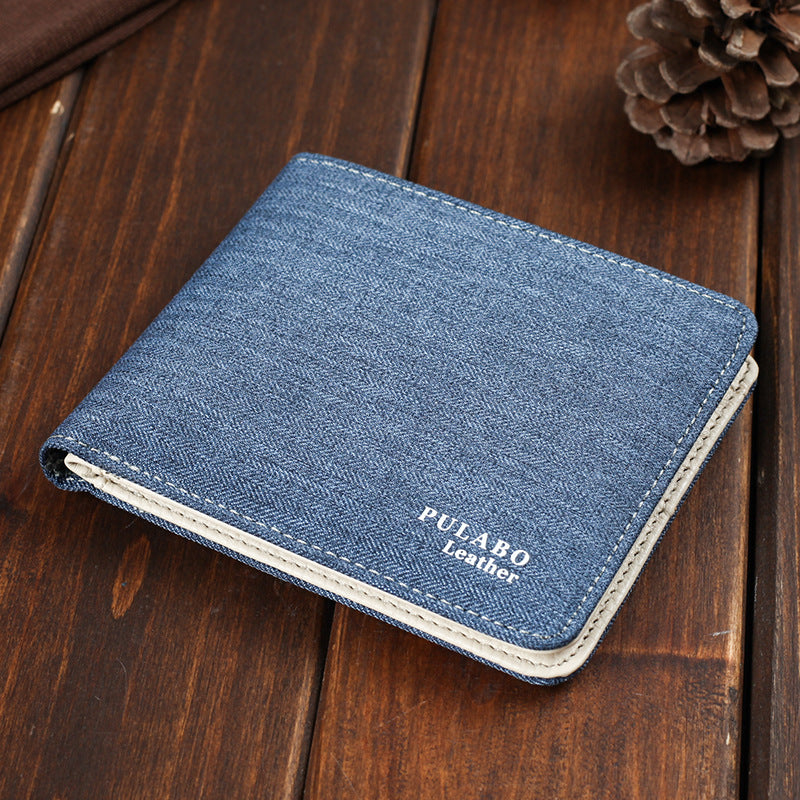 Men's Short Denim Fabric Wallet Best Soft Canvas Purse Bifold Fashion Ultra-Thin Male Wallet Casual Money Bag