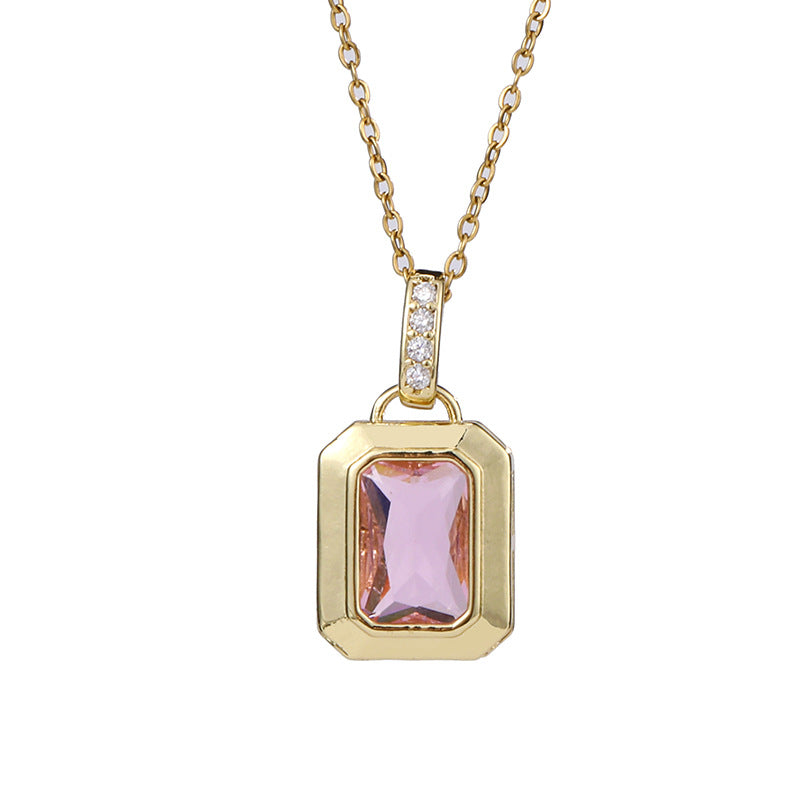 Retro Geometric Color Zircon Necklace