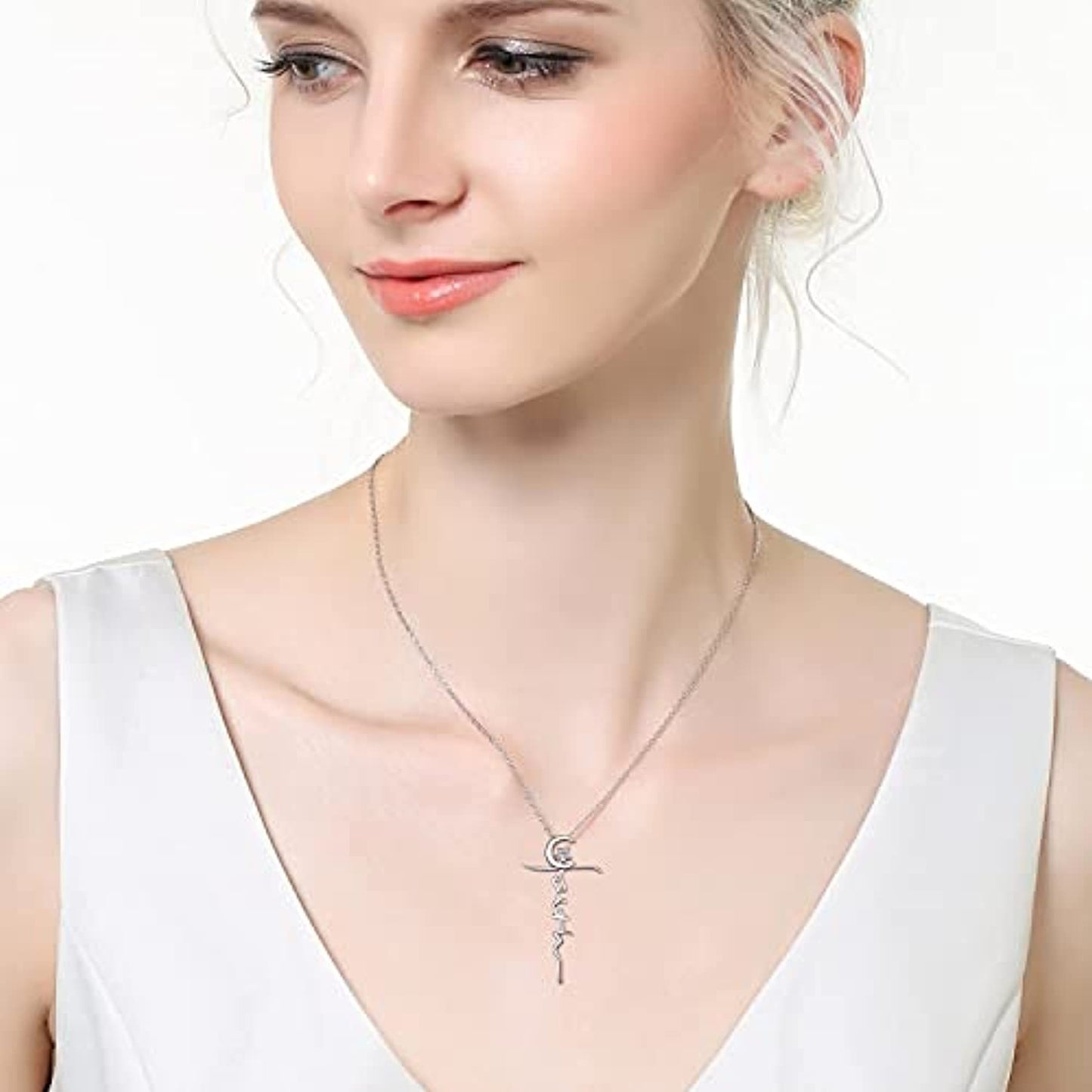 S925 Sterling Silver Faith Cross Moon And Star Necklace Pendant Jewelry