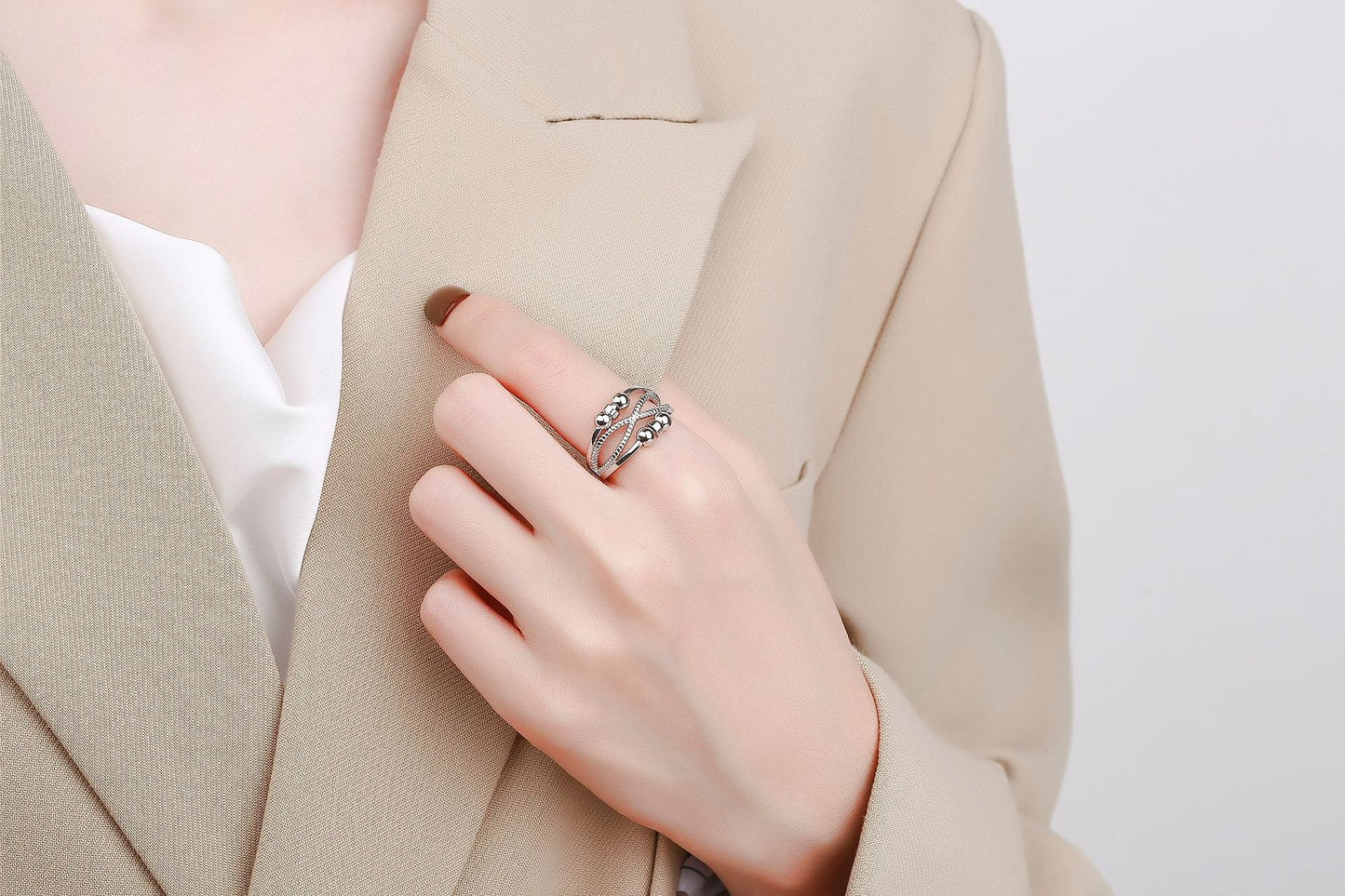 Double-Layer Hollow Line Rotatable Ring Women