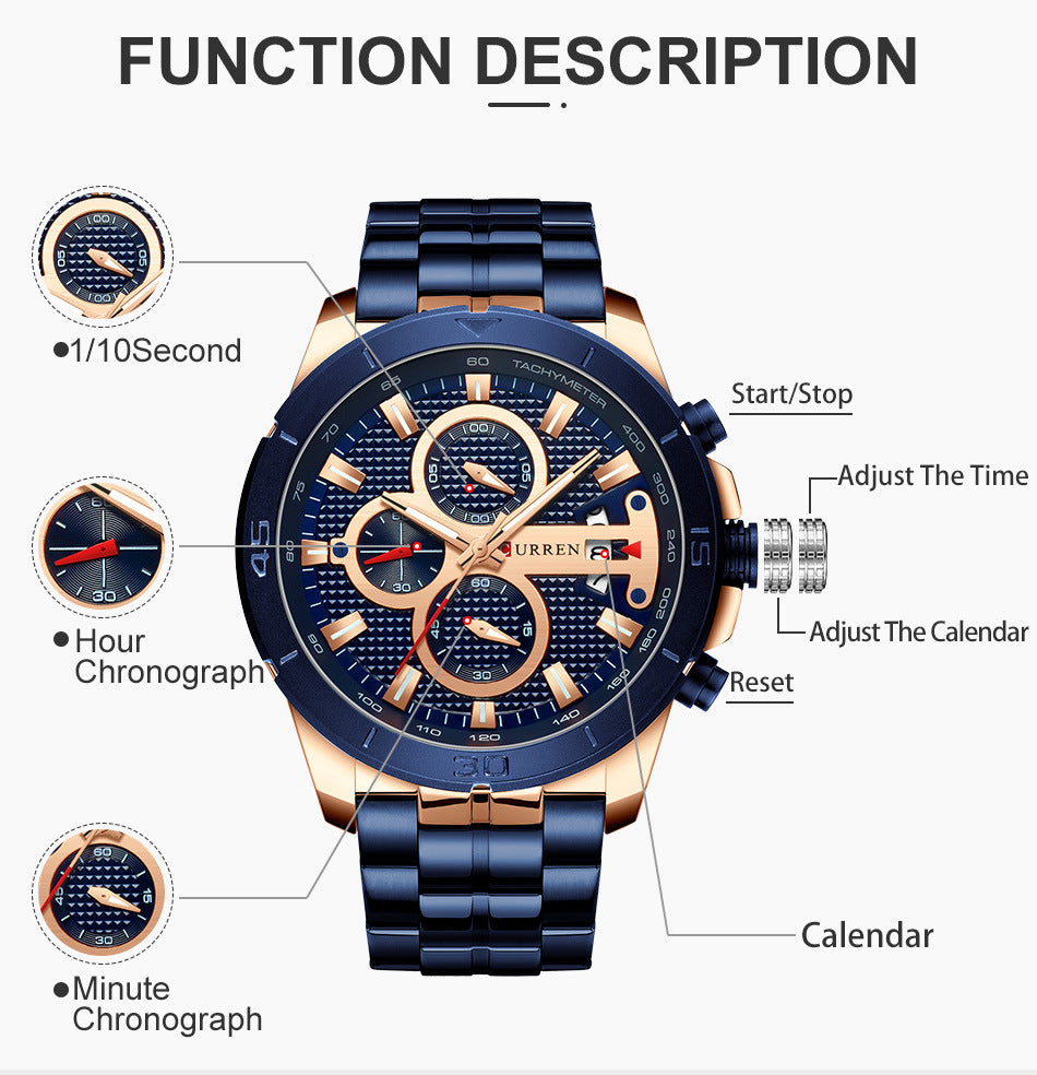 Six Needle Multifunctional Quartz Watch