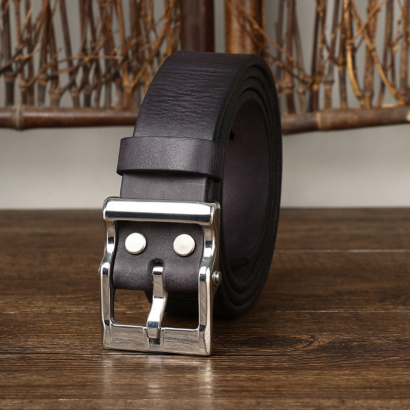 Men's Retro Leather All-Match First Layer Cowhide Stainless Steel Buckle Belt